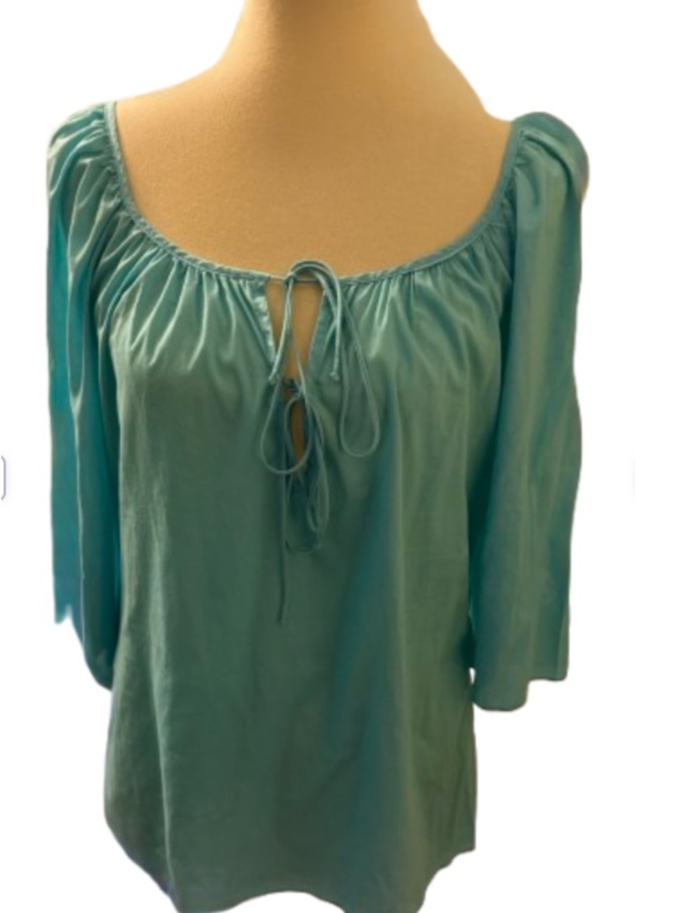 Trina Turk Teal Tie-Front Peasant Top